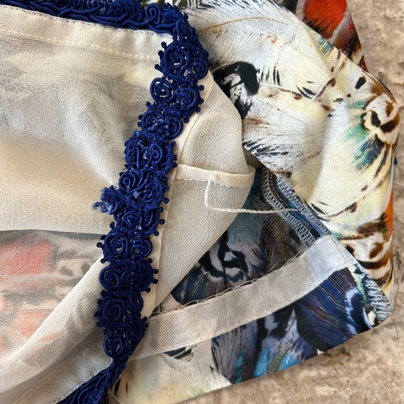 Anthropologie x Liefsdottir Floating Feathers Print Silk Dress, Blue/Cream, 0 - Picture 7 of 13